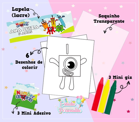 Kit de Colorir + Adesivo Numberblocks