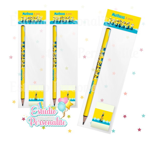 Kit Escolar Lápis + Borracha Minions