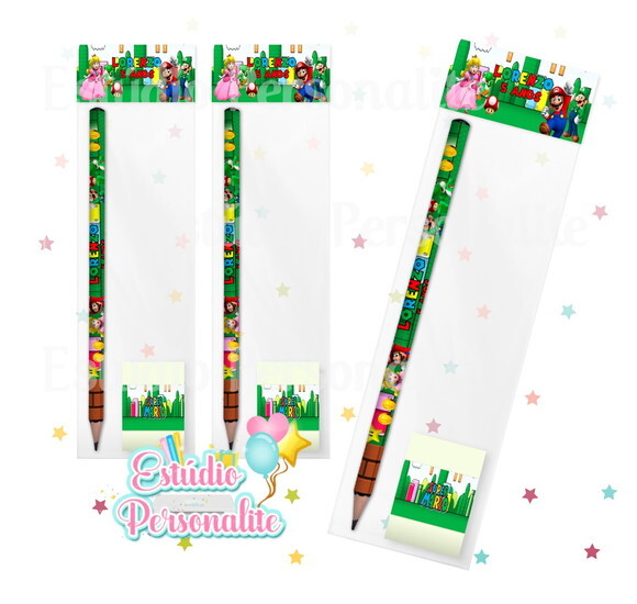 Kit Escolar Lápis + Borracha Super Mario