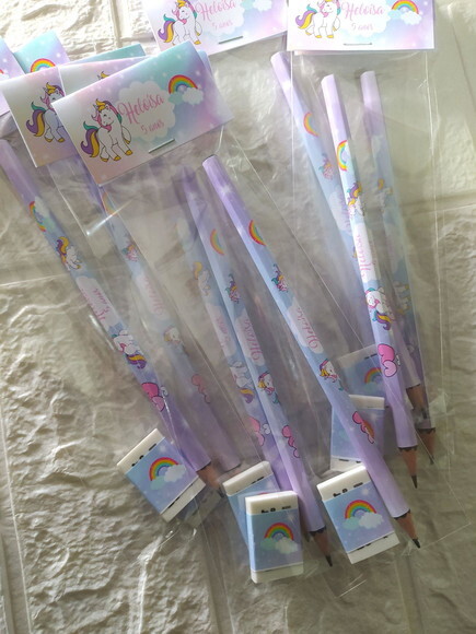 Kit Escolar Lápis + Borracha Unicórnio