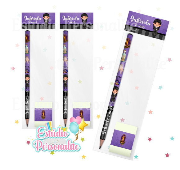 Kit Escolar Lápis + Borracha Wandinha