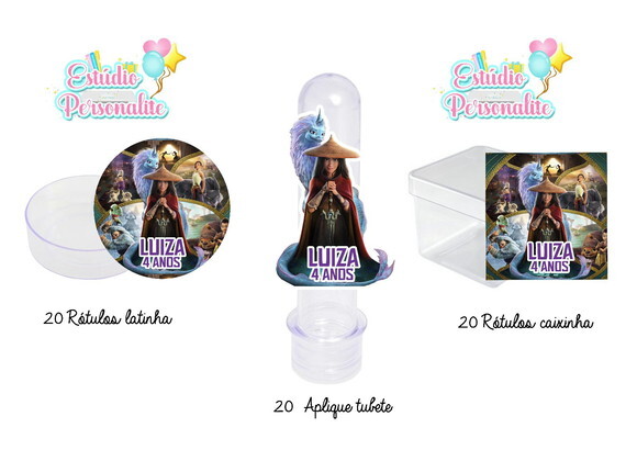 Kit festa 60 Rótulos Raya e o Último Dragão