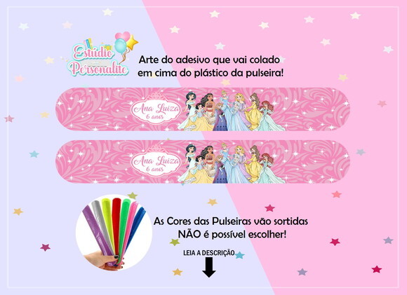 Pulseira Bate Enrola Princesas Disney (aquarela)