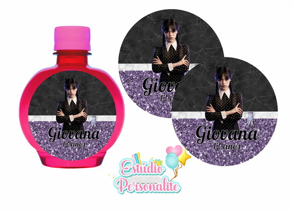 Rótulo Adesivo para Água Ouro Fino Wandinha Addams