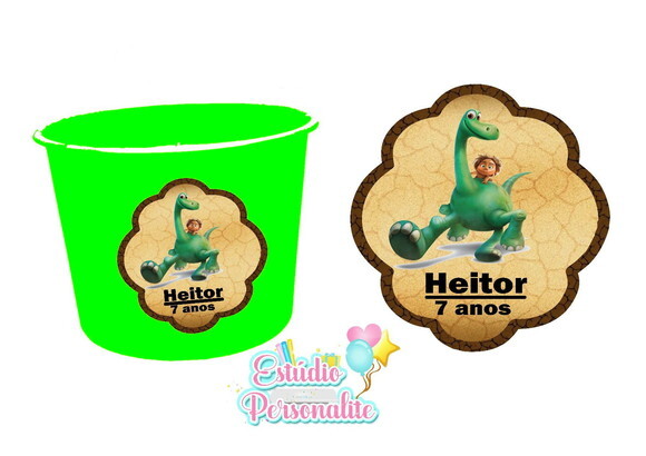Rótulo Adesivo para Balde de Pipoca O Bom Dinossauro