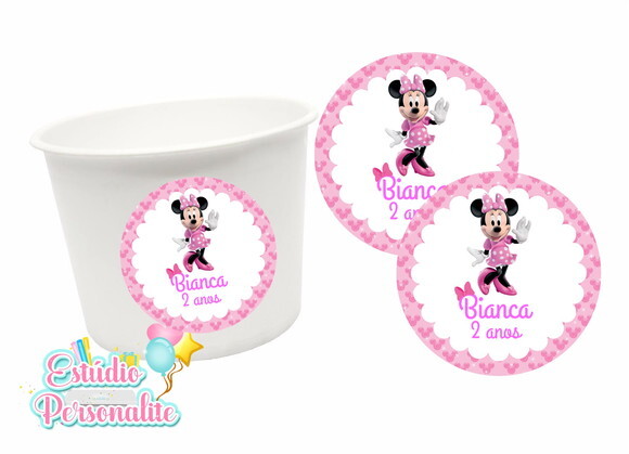 Rótulo Adesivo para Balde de Pipoca Minnie