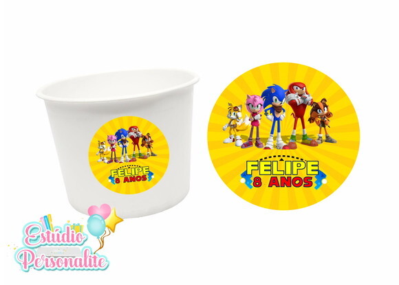 Rótulo adesivo para balde de pipoca Sonic