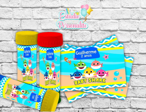 Rótulo Adesivo para Bolha de Sabão Baby Shark