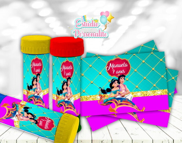 Rótulo adesivo para bolha de sabão Aladdin e Jasmine