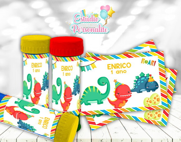 Rótulo adesivo para bolha de sabão Dinossauros Baby