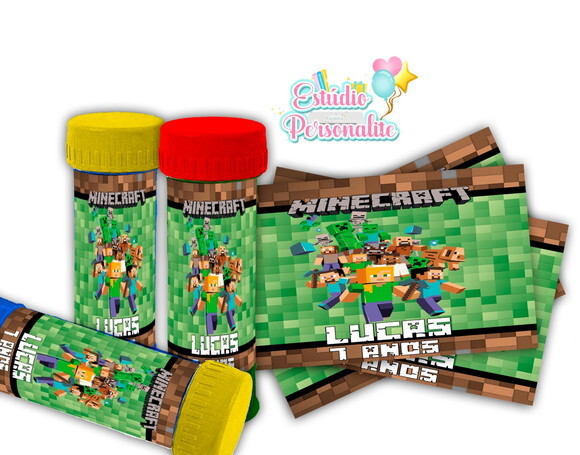 Rótulo Adesivo para Bolha de Sabão Minecraft