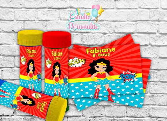Rótulo adesivo para bolha de sabão Mulher Maravilha