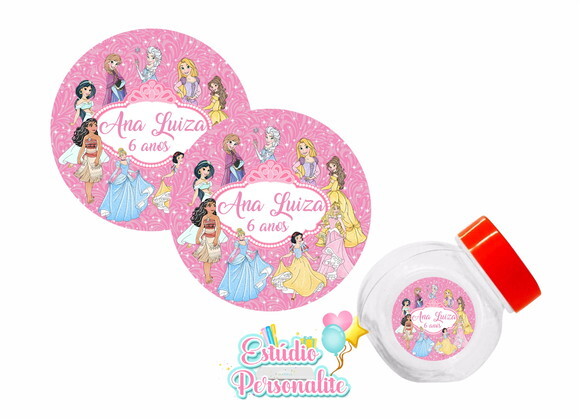 Rótulo Adesivo para Mini Baleiro Princesas Disney