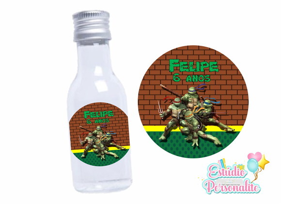 Rótulo Adesivo para Mini Garrafinha Tartarugas Ninja