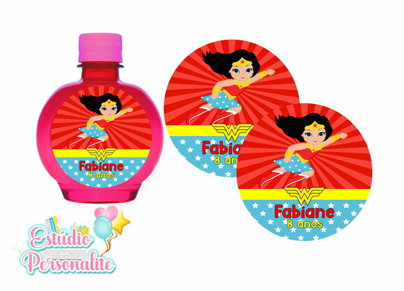 Rótulo para água ouro fino Mulher Maravilha