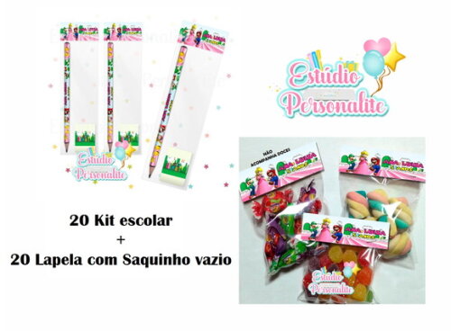 20 Kit Escolar + 20 Lapela Princesa Peach
