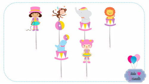 50 Toppers para docinhos Circo Menina