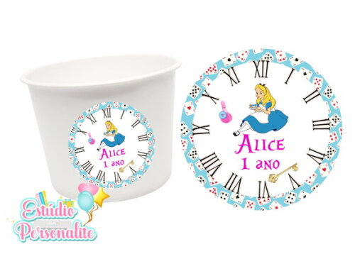 Adesivo para Balde de Pipoca Alice no País das Maravilhas