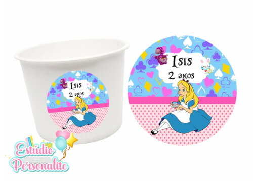 Adesivo para Balde de Pipoca Alice no País das Maravilhas