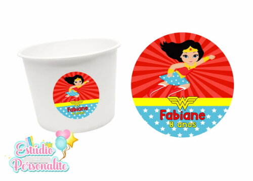 Adesivo para Balde de Pipoca Mulher Maravilha