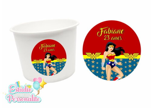 Adesivo para Balde de Pipoca Mulher Maravilha