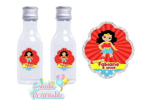 Adesivo para Mini Garrafinha Mulher Maravilha