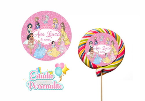 Adesivo para Pirulito Princesas Disney