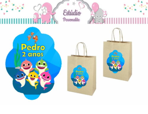 Adesivo para Sacola Kraft Baby Shark