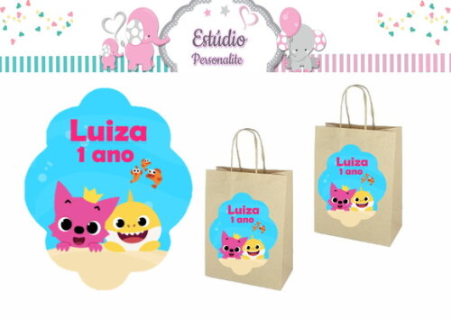 Adesivo para Sacola Kraft Baby Shark