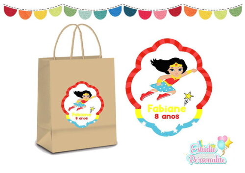 Adesivo para Sacola Kraft Mulher Maravilha