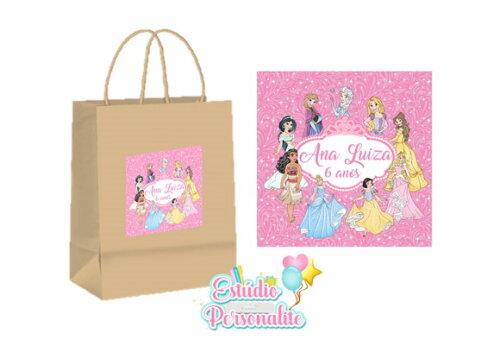 Adesivo para Sacola Kraft Princesas Disney