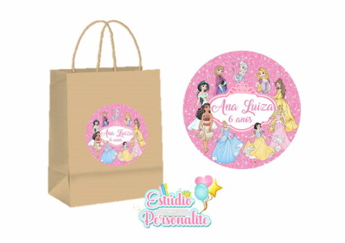 Adesivo para Sacola Kraft Princesas Disney
