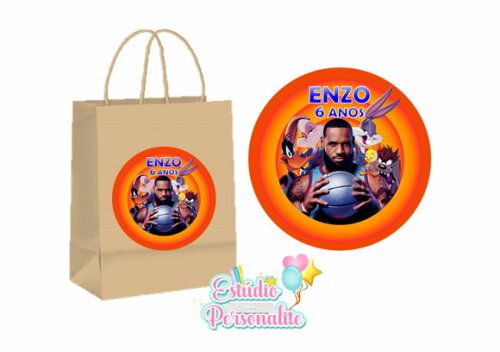 Adesivo para Sacola Kraft Space Jam Um Novo Legado