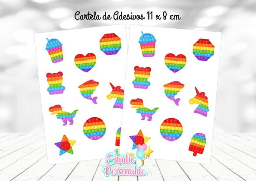 Cartela de Adesivos Fidget Toys Pop It