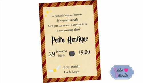Convite Digital Harry Potter