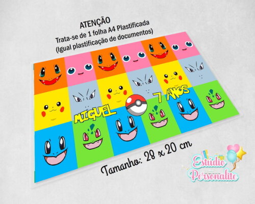 Jogo Americano Plastificado Pokémon