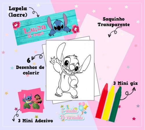 Kit de Colorir + Adesivo Lilo e Stitch