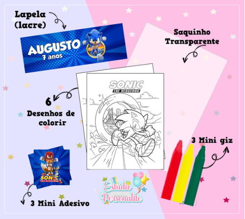 Kit de Colorir + Adesivo Sonic