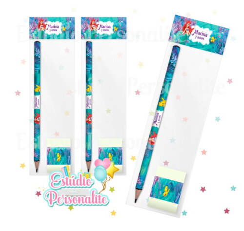 Kit Escolar Lápis + Borracha a Pequena Sereia
