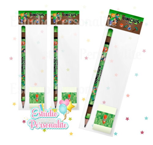 Kit Escolar Lápis + Borracha Minecraft