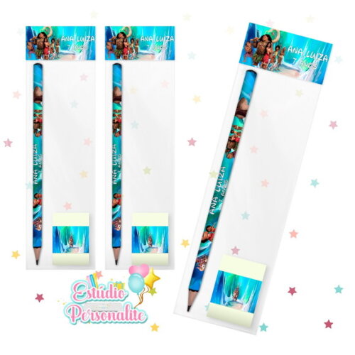 Kit Escolar Lápis + Borracha Moana 2