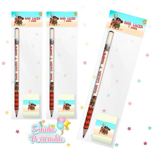 Kit Escolar Lápis + Borracha Moana 2