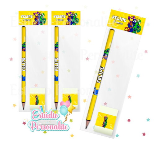 Kit Escolar Lápis + Borracha Rainbow Friends