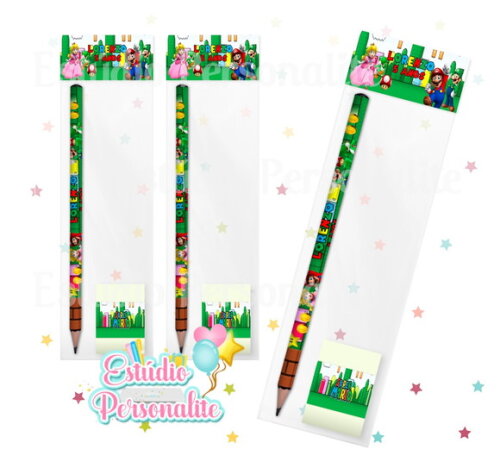 Kit Escolar Lápis + Borracha Super Mario