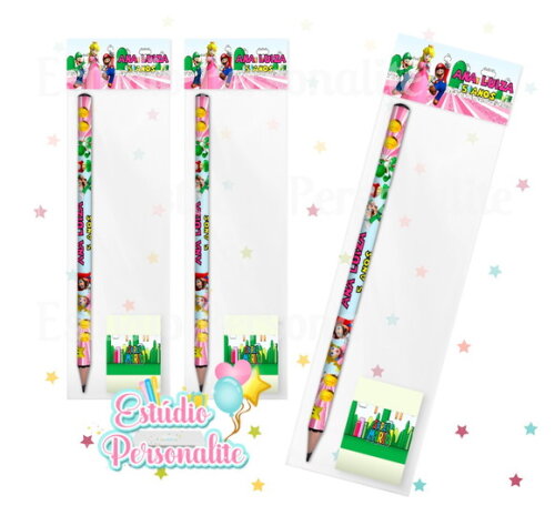 Kit Escolar Lápis + Borracha Super Mario Princesa Peach