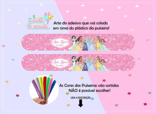 Pulseira Bate Enrola Princesas Disney (aquarela)