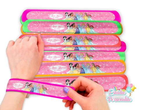 Pulseira Bate Enrola Princesas Disney (aquarela)