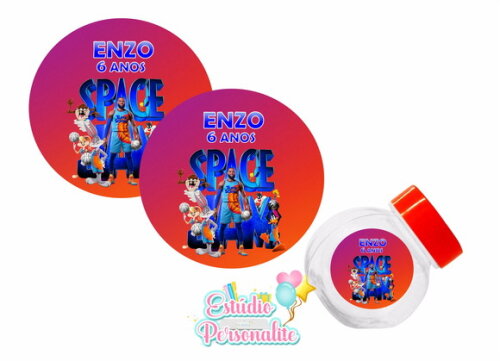 Rótulo adesivo p/ Mini baleiro Space Jam Um Novo Legado