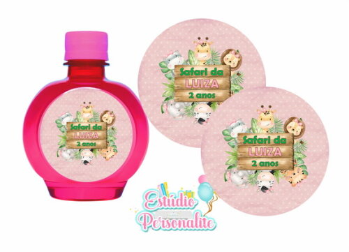 Rótulo Adesivo para Água Ouro Fino Safari Rosa