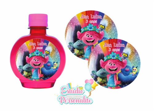 Rótulo adesivo para água ouro fino Trolls 2
